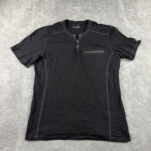INC Short Sleeve Shirt Mens Small Black Zipper Pocket
